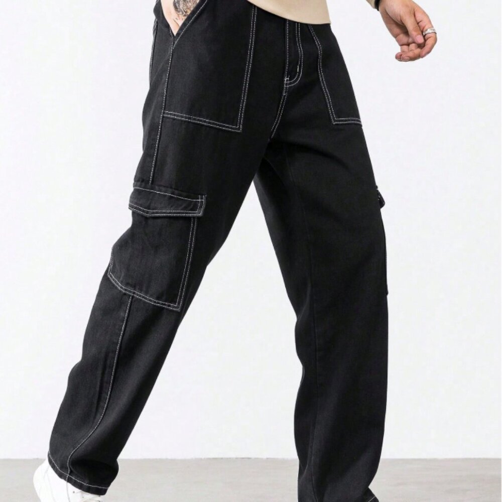 Contrast Stitching Cargo Jeans